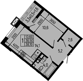 Планировка — Звезды, 1-комн., 37 м²