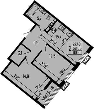Планировка — Звезды, 2-комн., 59 м²