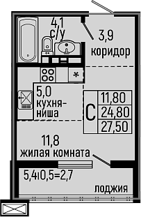 Планировка — Звезды, Студия, 25 м²