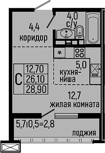 Планировка — Звезды, Студия, 26 м²