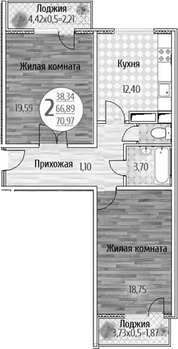 Планировка — 2-к. кв. Сердце №198