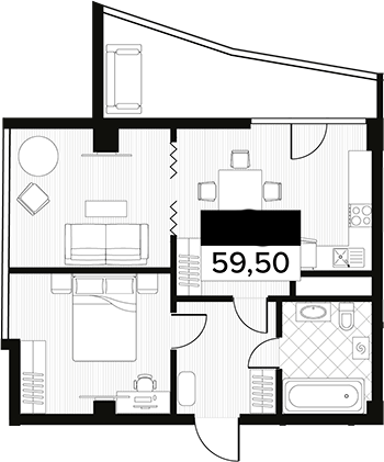 Планировка — Горизонт. AVA Сочи, 1-комн., 60 м²