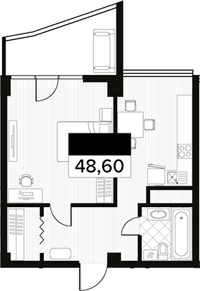 Планировка — Горизонт. AVA Сочи, 1-комн., 49 м²
