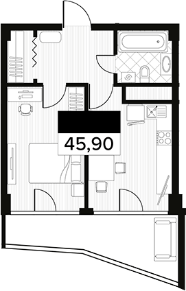 Планировка — Горизонт. AVA Сочи, 1-комн., 46 м²