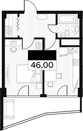 Планировка — Горизонт. AVA Сочи, 1-комн., 46 м²