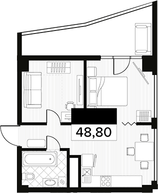 Планировка — Горизонт. AVA Сочи, 1-комн., 49 м²