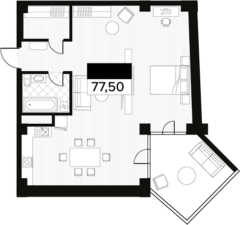 Планировка — Горизонт. AVA Сочи, 1-комн., 78 м²