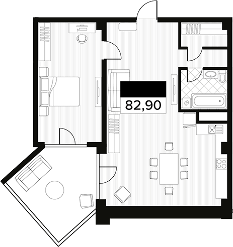 Планировка — Горизонт. AVA Сочи, 1-комн., 83 м²