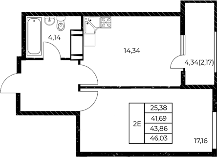 Планировка — Звезда Столицы 2, 1-комн., 44 м²