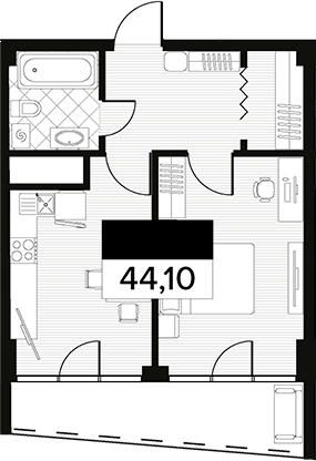 Планировка — Горизонт. AVA Сочи, 1-комн., 44 м²