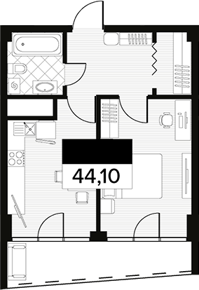 Планировка — Горизонт. AVA Сочи, 1-комн., 44 м²