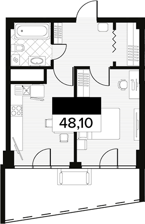 Планировка — Горизонт. AVA Сочи, 1-комн., 48 м²