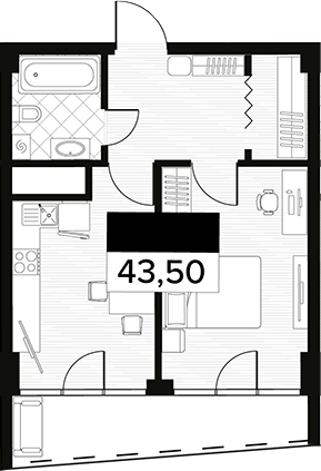 Планировка — Горизонт. AVA Сочи, 1-комн., 44 м²