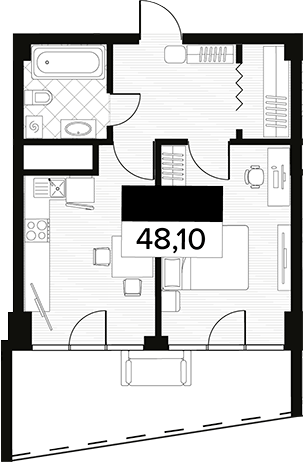 Планировка — Горизонт. AVA Сочи, 1-комн., 48 м²