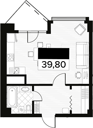Планировка — Горизонт. AVA Сочи, 1-комн., 40 м²