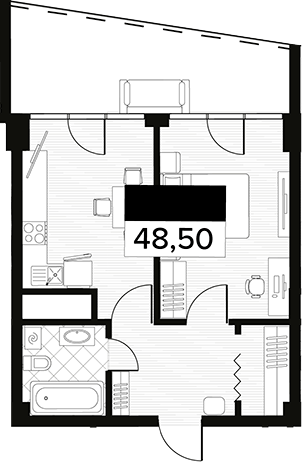 Планировка — Горизонт. AVA Сочи, 1-комн., 49 м²