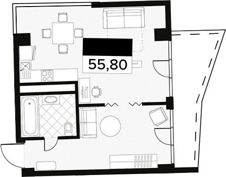 Планировка — Горизонт. AVA Сочи, 1-комн., 56 м²