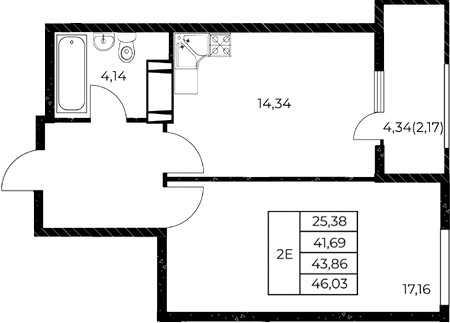 Планировка — Звезда Столицы 2, 1-комн., 44 м²