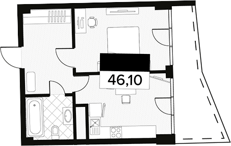Планировка — Горизонт. AVA Сочи, 1-комн., 46 м²