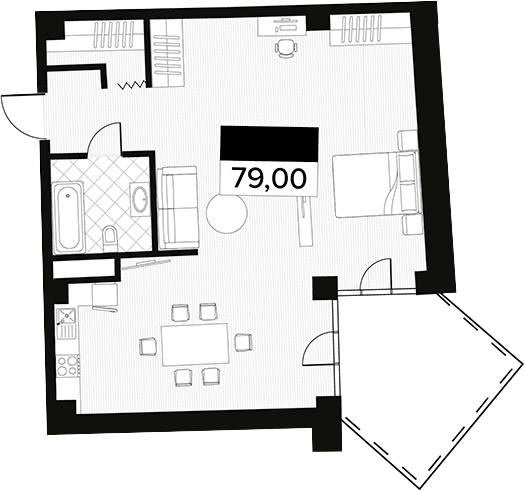 Планировка — Горизонт. AVA Сочи, 1-комн., 79 м²