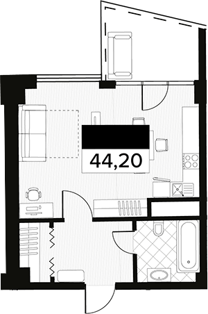 Планировка — Горизонт. AVA Сочи, 1-комн., 44 м²