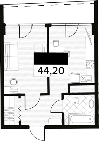 Планировка — Горизонт. AVA Сочи, 1-комн., 44 м²