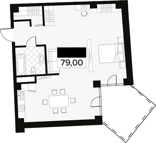 Планировка — Горизонт. AVA Сочи, 1-комн., 79 м²