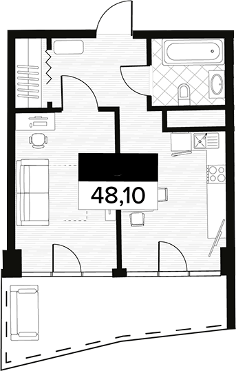 Планировка — Горизонт. AVA Сочи, 1-комн., 48 м²