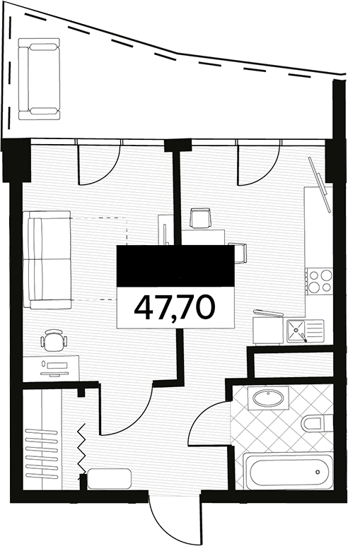 Планировка — Горизонт. AVA Сочи, 1-комн., 48 м²