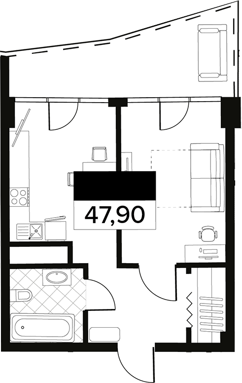 Планировка — Горизонт. AVA Сочи, 1-комн., 48 м²
