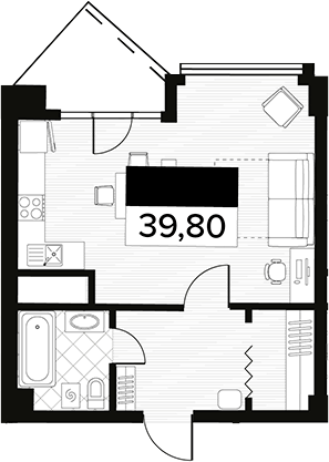 Планировка — Горизонт. AVA Сочи, 1-комн., 40 м²