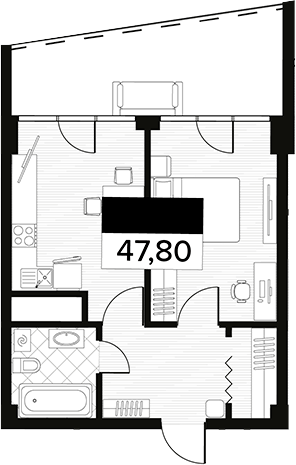 Планировка — Горизонт. AVA Сочи, 1-комн., 48 м²