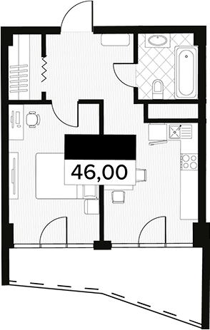 Планировка — Горизонт. AVA Сочи, 1-комн., 46 м²