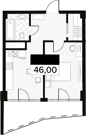 Планировка — Горизонт. AVA Сочи, 1-комн., 46 м²