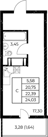 Планировка — Звезда Столицы 2, Студия, 22 м²