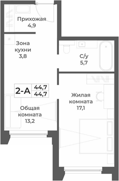 Планировка — RIZALTA RESORT BELOKURIKHA, 2-комн., 45 м²