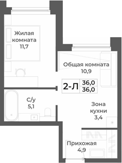 Планировка — RIZALTA RESORT BELOKURIKHA, 2-комн., 36 м²