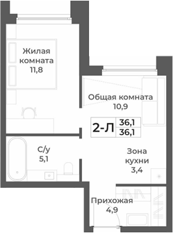 Планировка — RIZALTA RESORT BELOKURIKHA, 2-комн., 36 м²