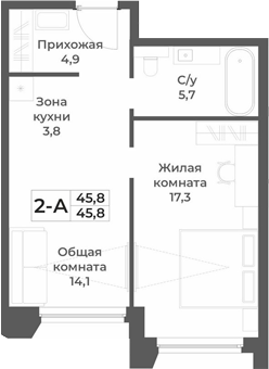 Планировка — RIZALTA RESORT BELOKURIKHA, 2-комн., 46 м²