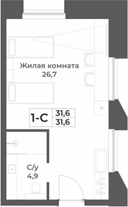 Планировка — RIZALTA RESORT BELOKURIKHA, Студия, 32 м²