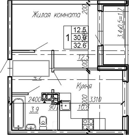 Планировка — Эво, 1-комн., 31 м²