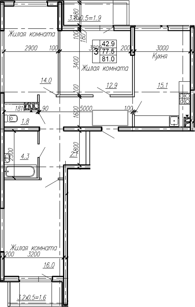 Планировка — Эво, 3-комн., 78 м²