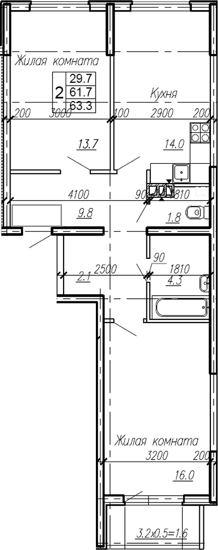 Планировка — Эво, 2-комн., 62 м²