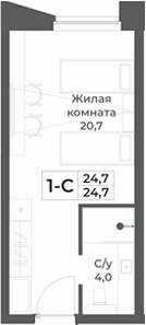 Планировка — RIZALTA RESORT BELOKURIKHA, Студия, 25 м²