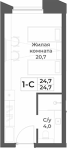 Планировка — RIZALTA RESORT BELOKURIKHA, Студия, 25 м²