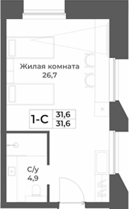 Планировка — RIZALTA RESORT BELOKURIKHA, Студия, 32 м²