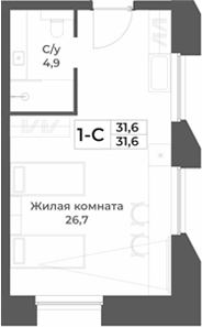 Планировка — RIZALTA RESORT BELOKURIKHA, Студия, 32 м²