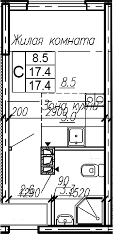 Планировка — Эво, Студия, 17 м²