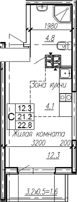Планировка — Эво, Студия, 21 м²