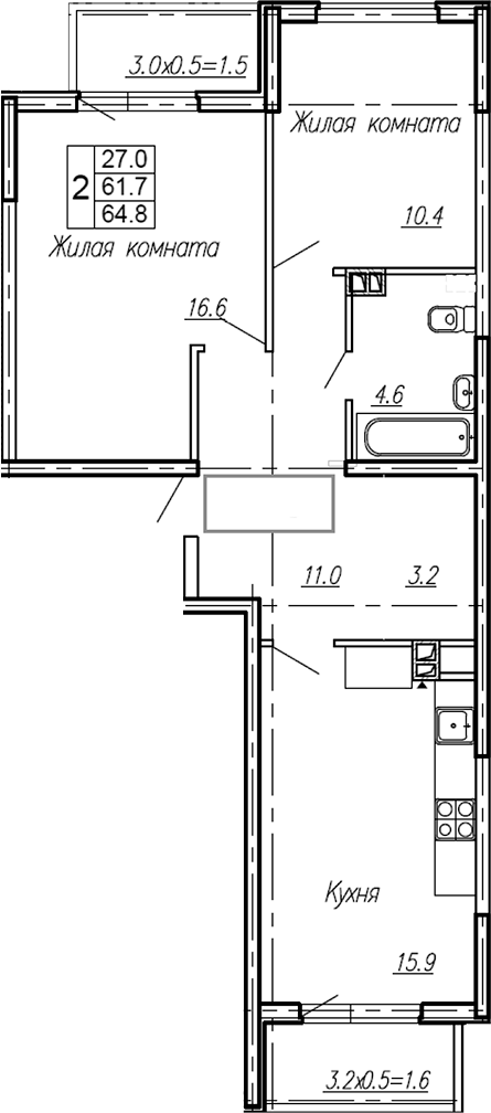 Планировка — Эво, 2-комн., 62 м²